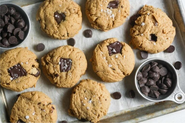 A tray of paleo chocolate chip cookies.