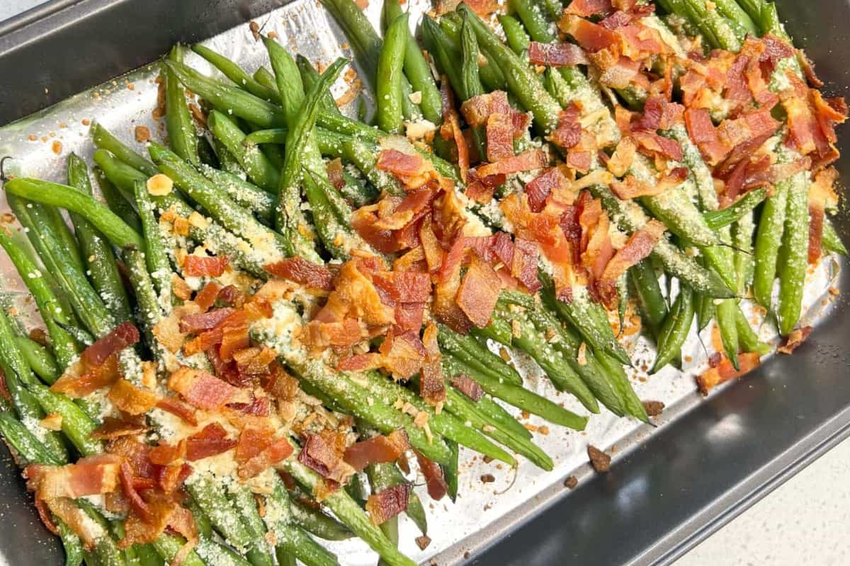 A platter of roasted green beans.