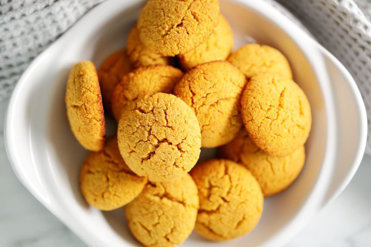 A plate of pumpkin protein cookies.