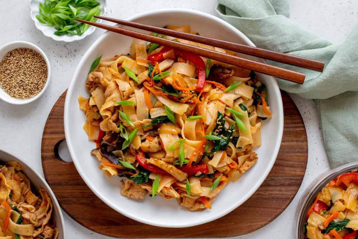 A bowl of spicy pork noodles.