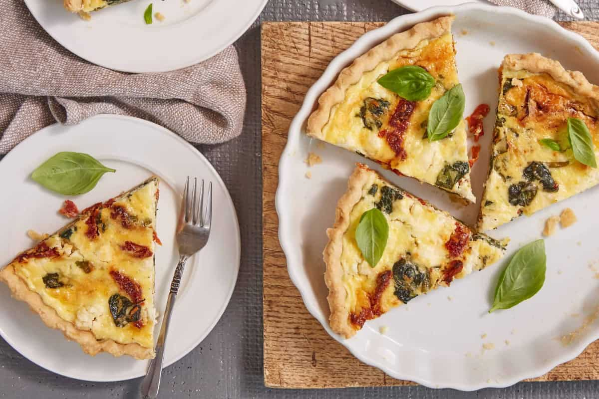 A plate of sun-dried tomato quiche.