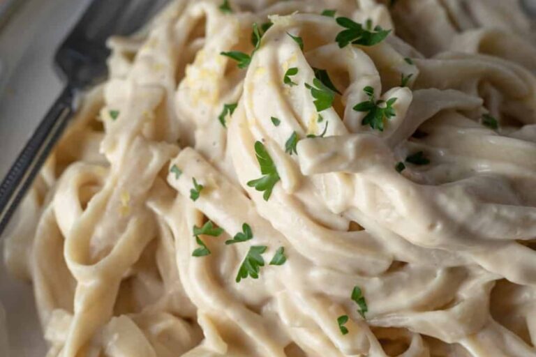 Vegan alfredo sauce in a pot.