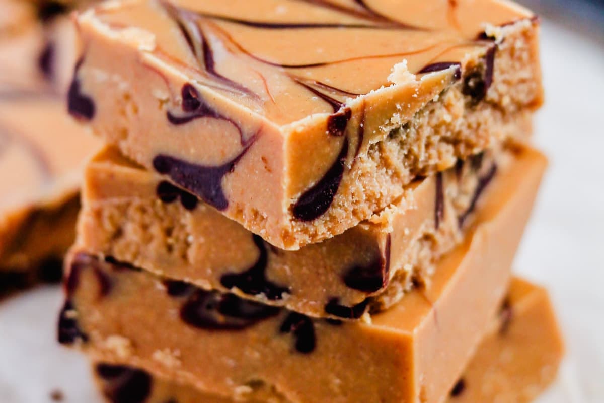 A stack of vegan peanut butter fudge.