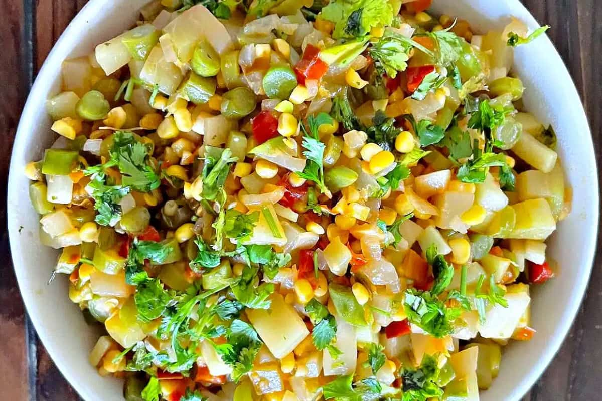 A bowl of vegetable hash.