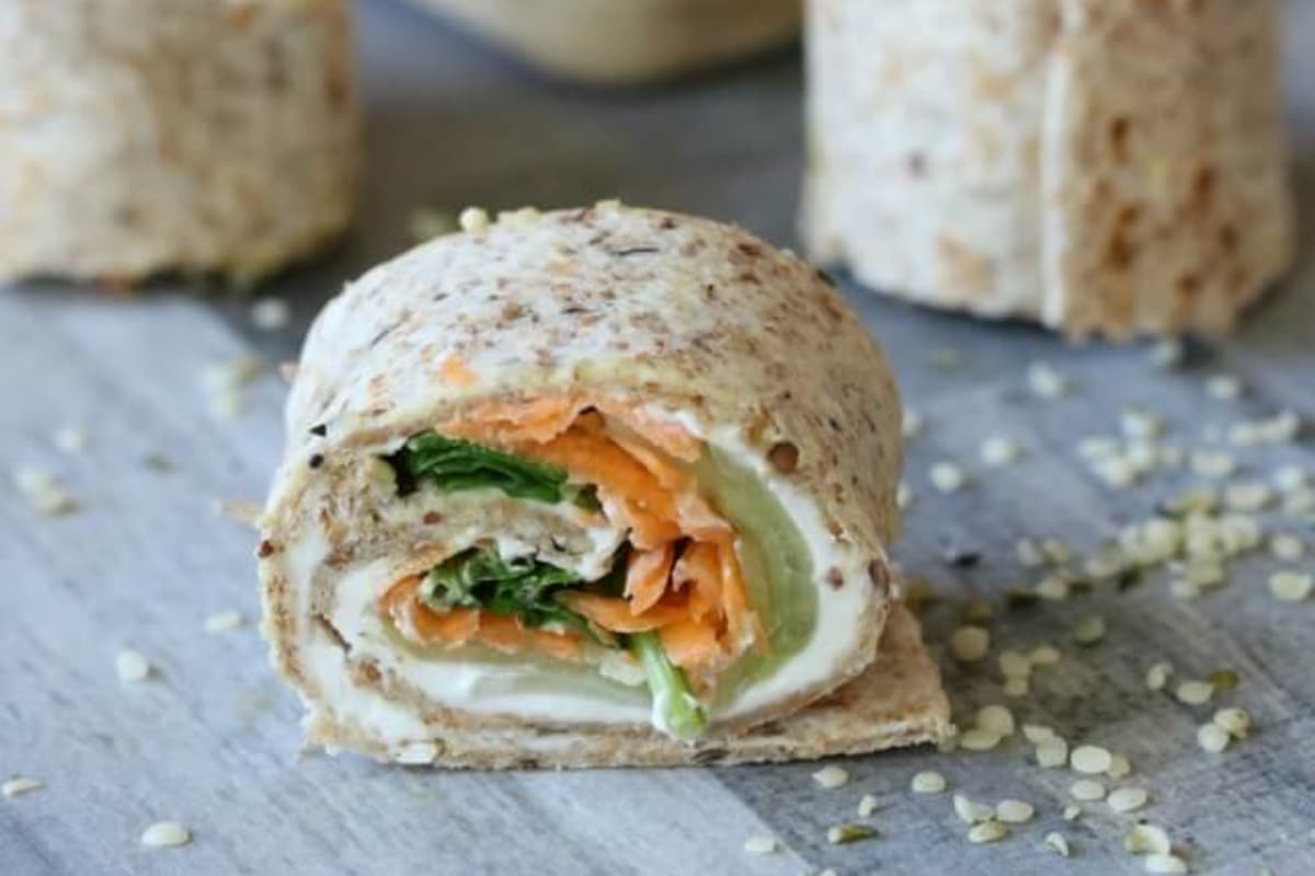 Veggie pinwheels on a counter.