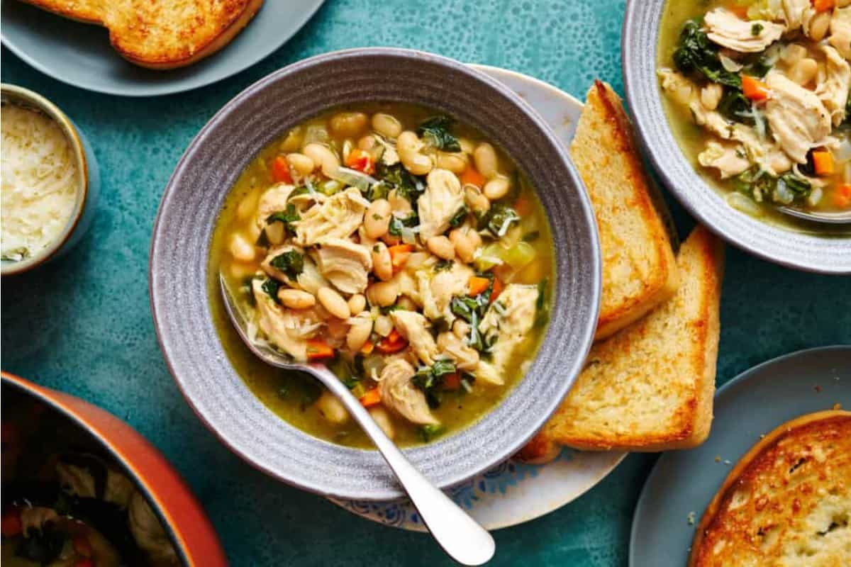 Bowls of white bean soup.