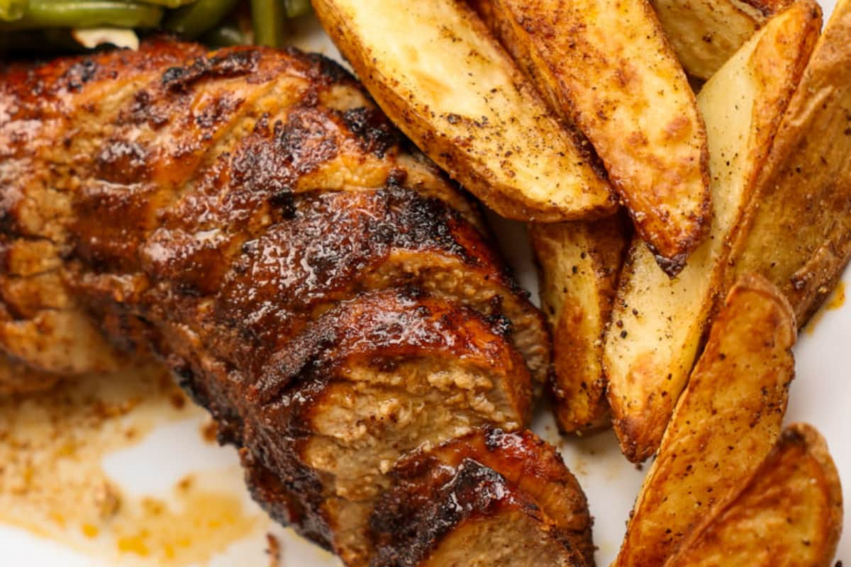 A plate air fryer pork tenderloin.