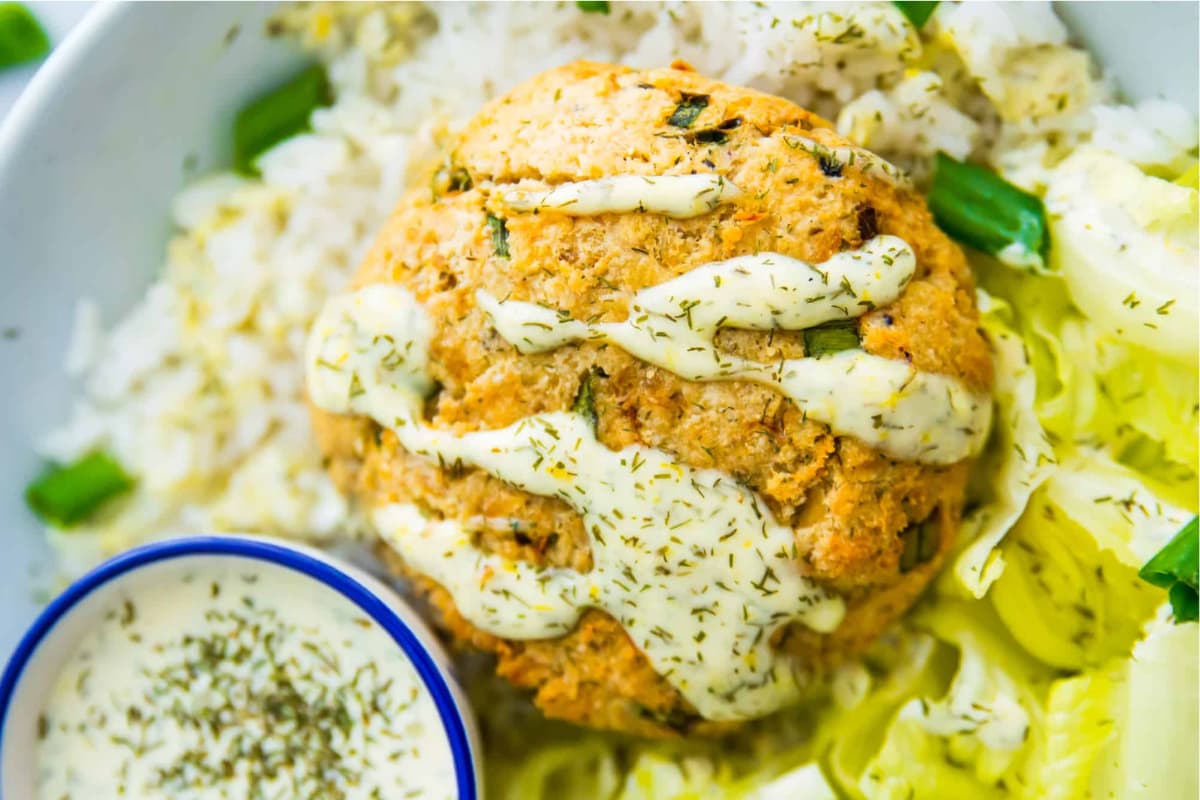 A plate of air fryer salmon patties.