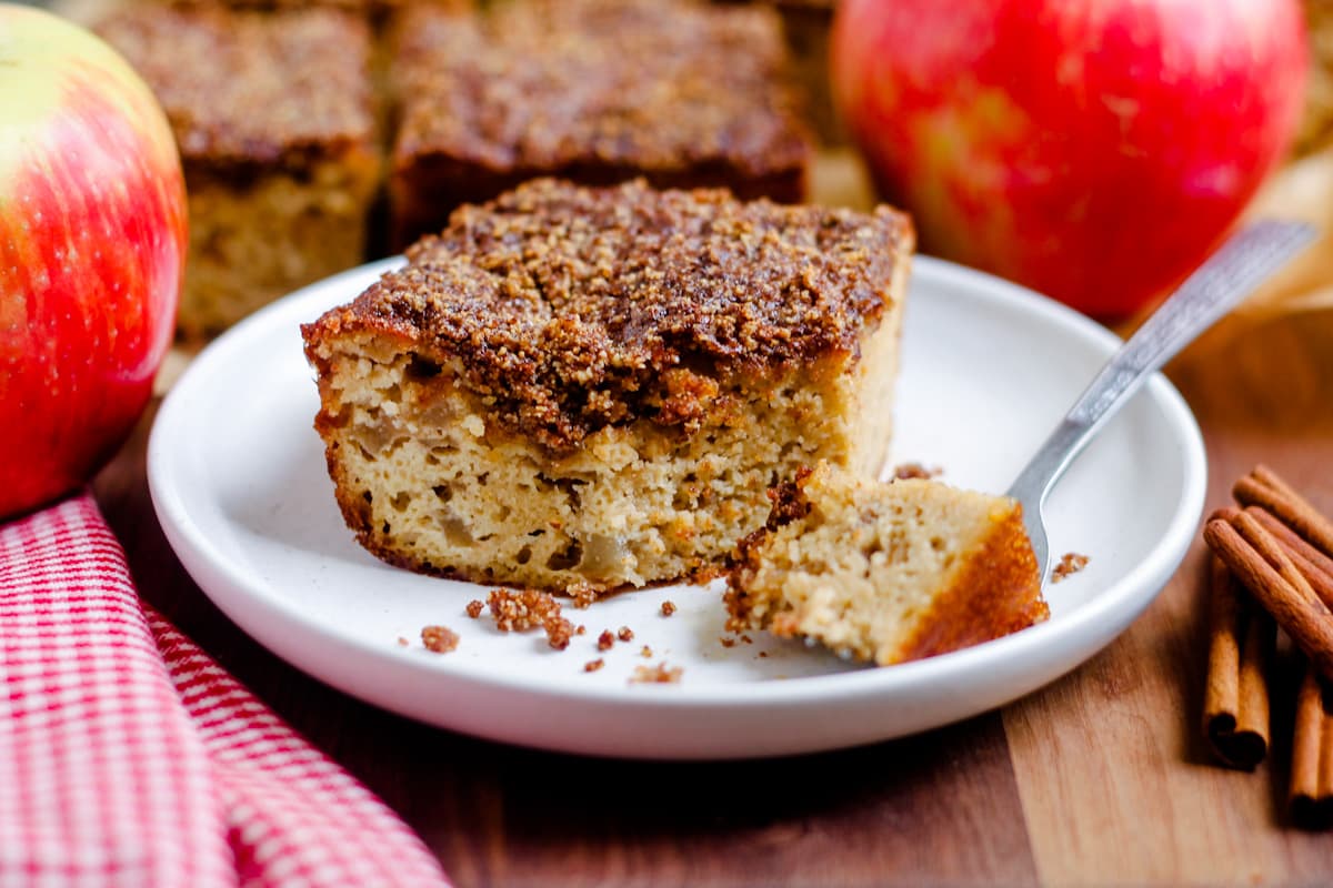 A plate of apple cinnamon coffee cake.