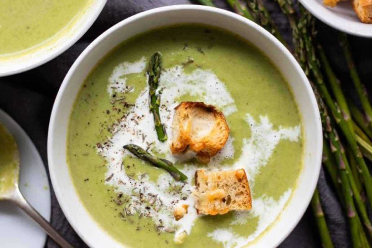 A bowl of asparagus soup.