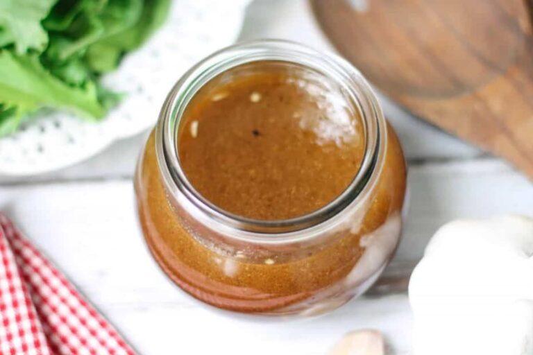 A jar of homemade balsamic vinaigrette.