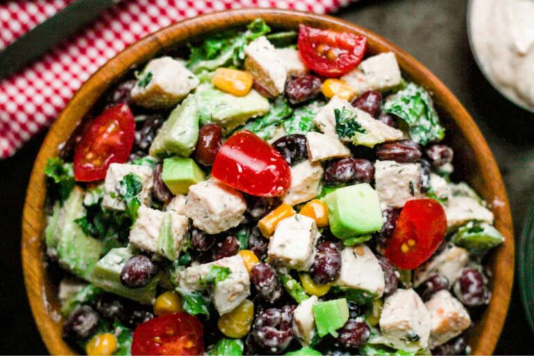 A bowl of chipotle chicken salad.