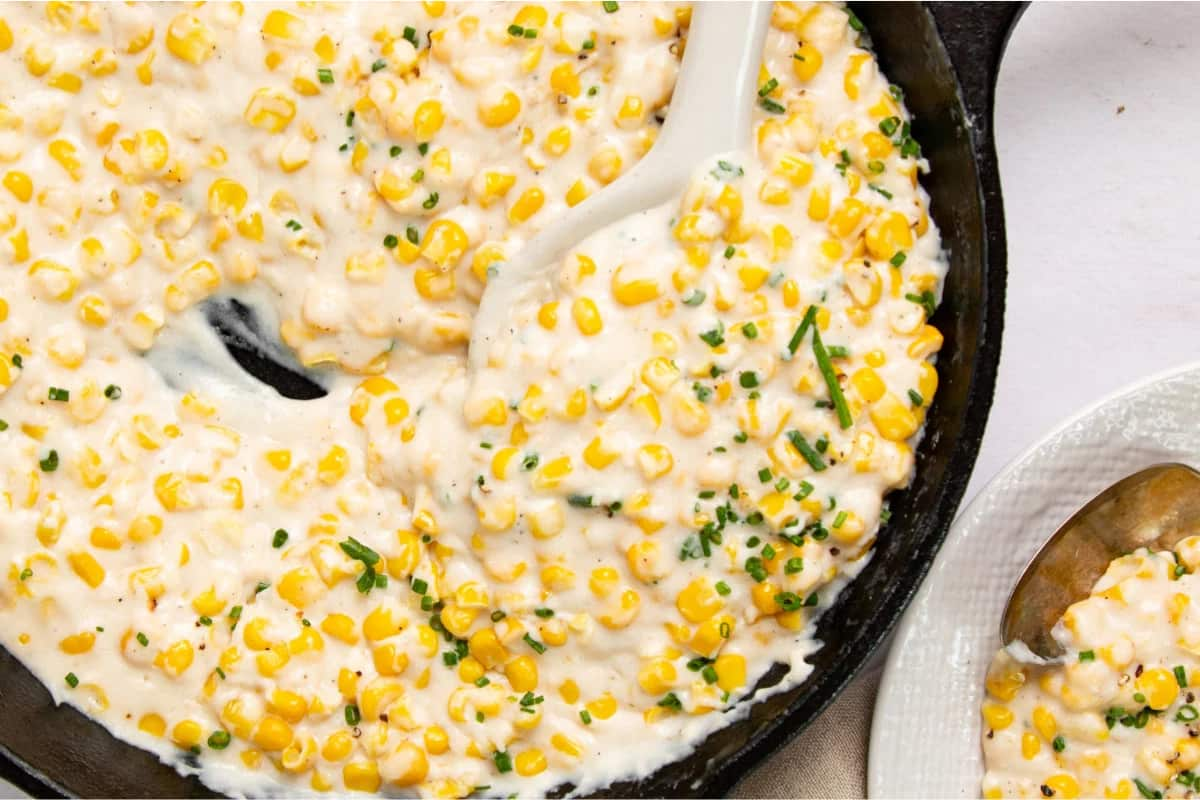 A pan of creamed corn.