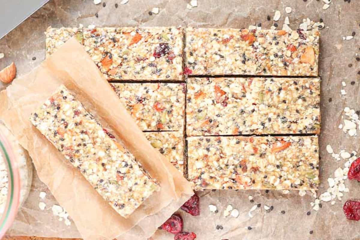 A tray of fruit and nut bars.