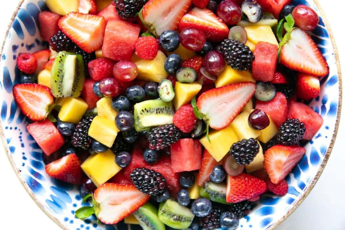 A bowl of fruit salad.