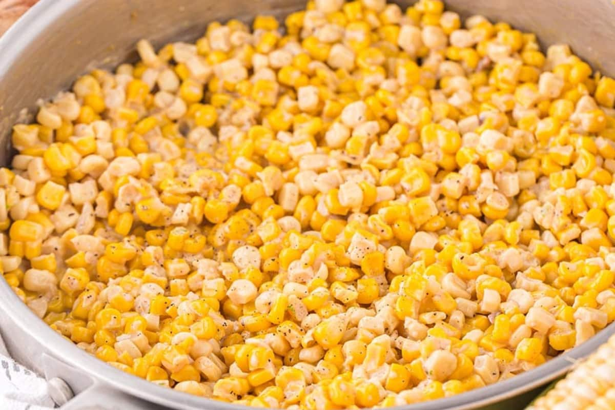 A skillet of honey butter corn.