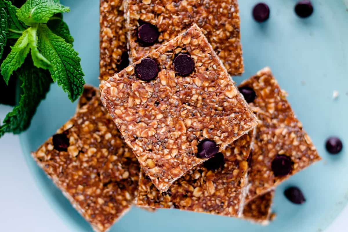 A plate of mint chocolate protein bars.