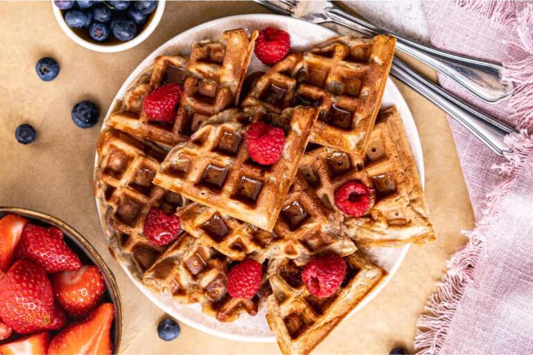 Overhead image of vegan protein waffles.