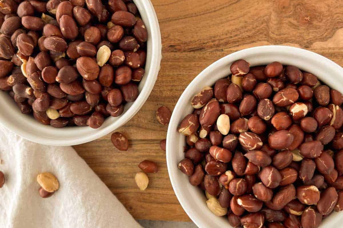 Bowls of air fryer roasted peanuts.