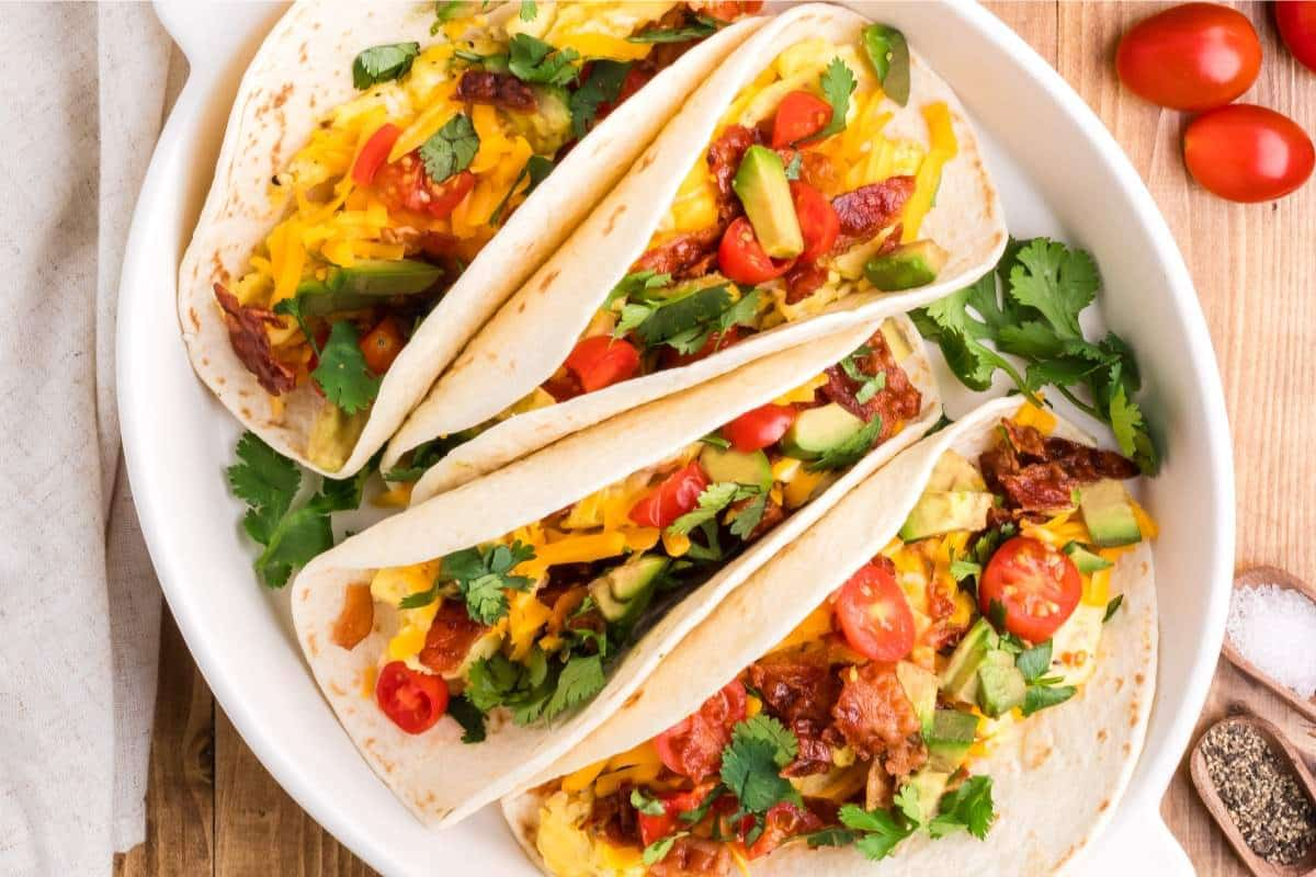 A plate of breakfast tacos.