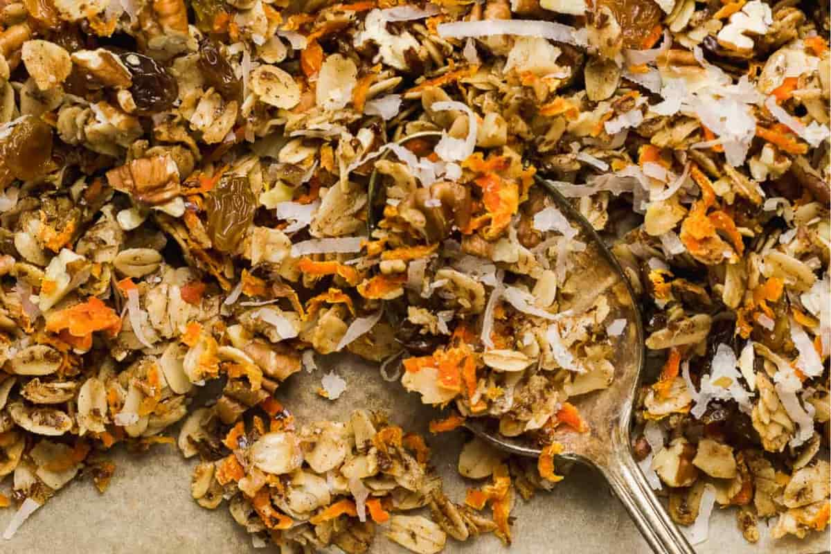 A tray of carrot cake granola.