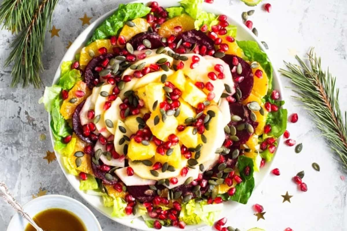 A plate of Christmas eve salad.