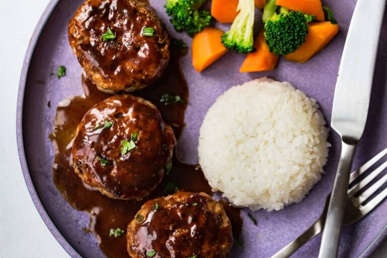 A hamburg steak on a plate.