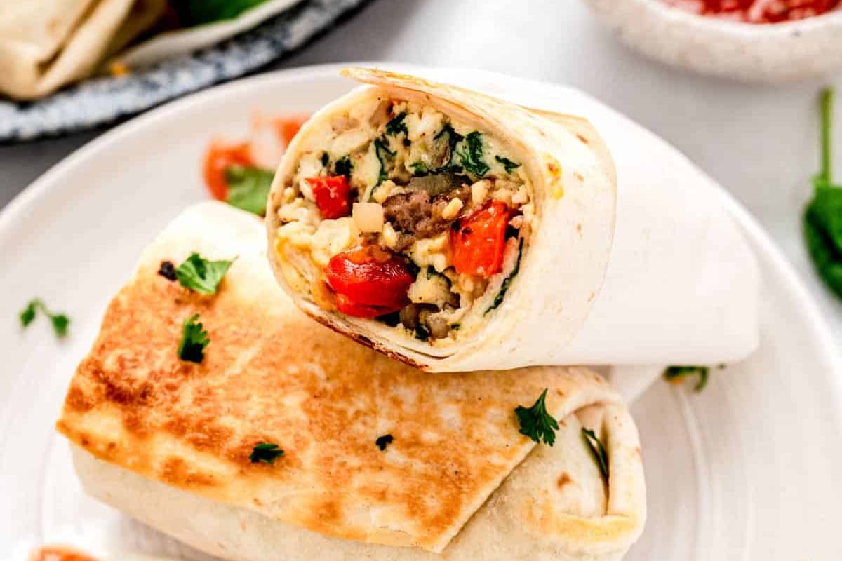 A plate of high protein breakfast burritos.