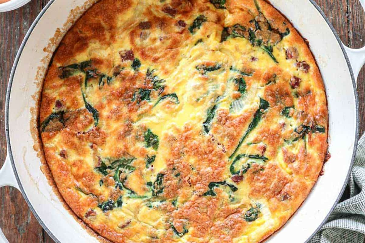 Overhead image of a high protein egg bake.