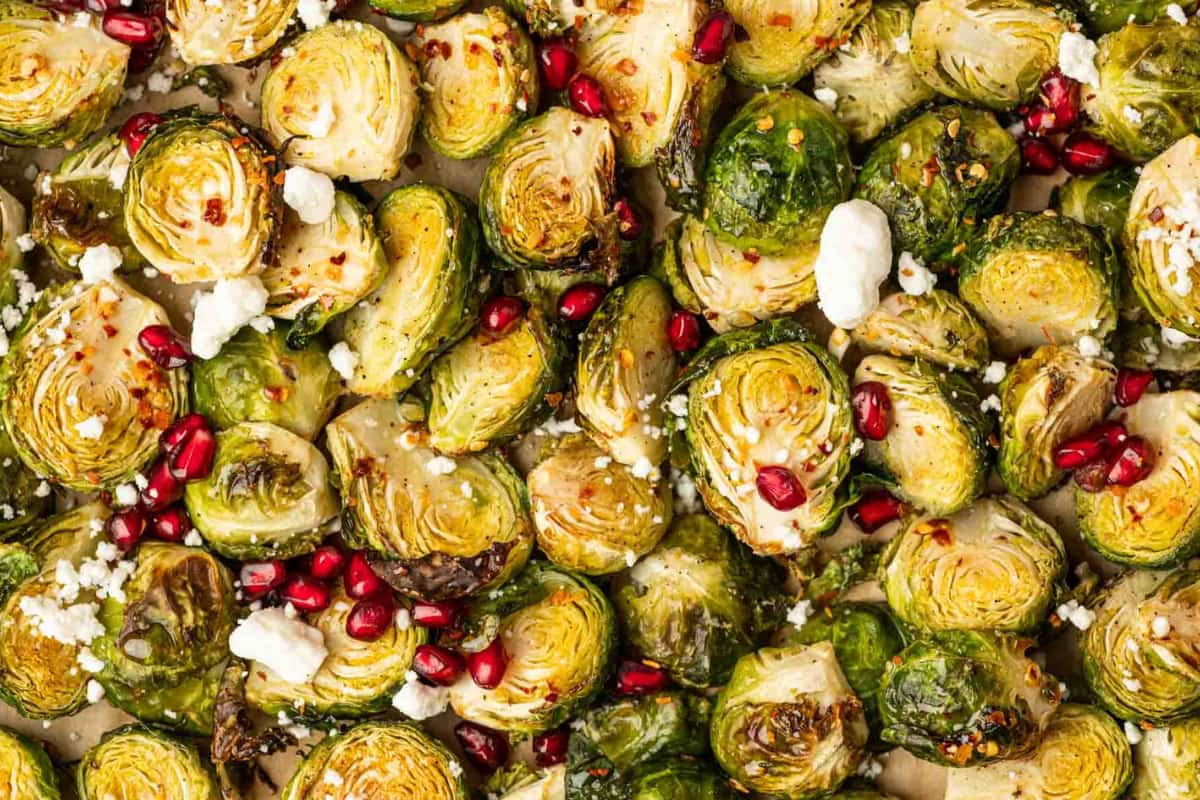 A tray of hot honey brussels sprouts.