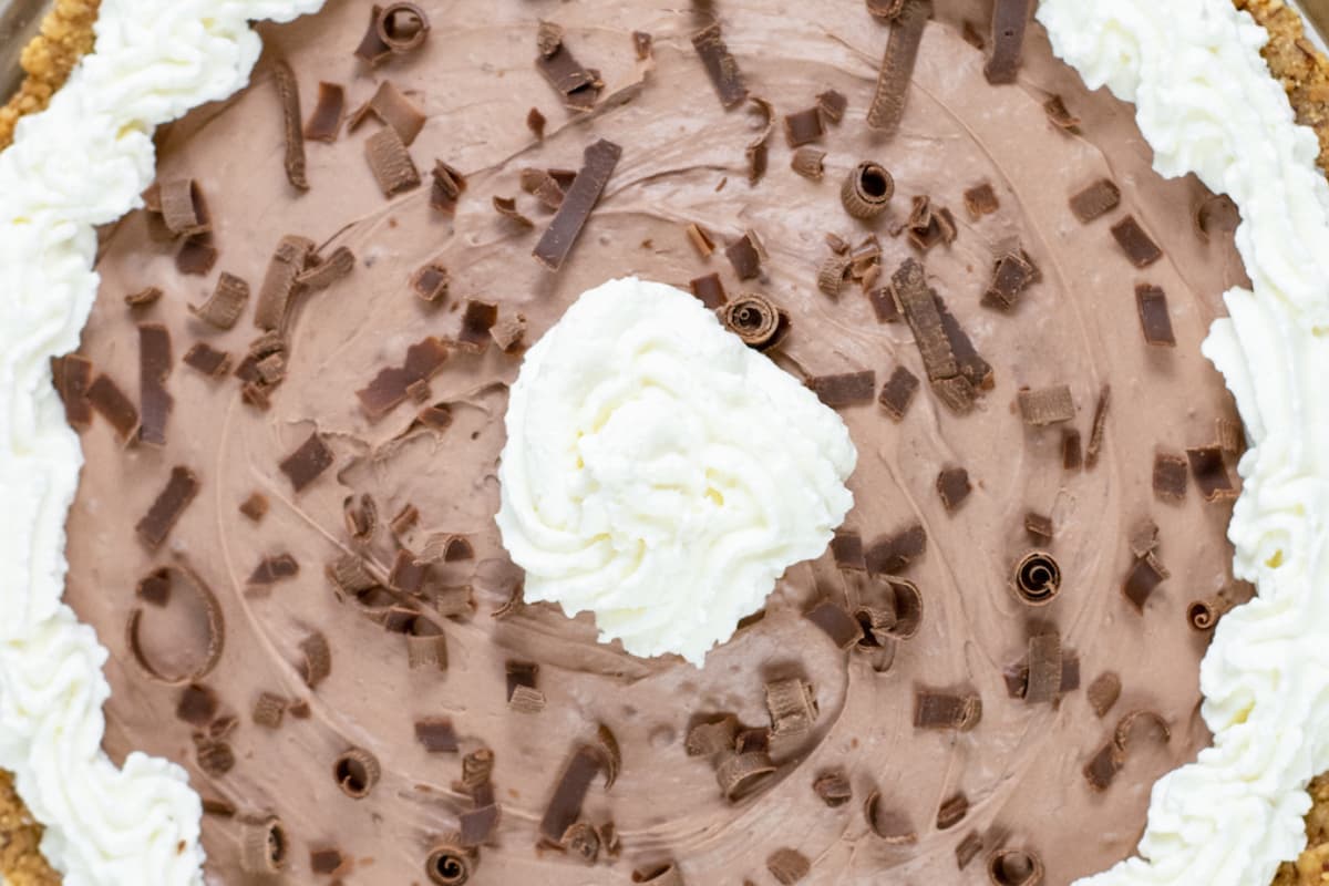 Overhead image of chocolate pie.