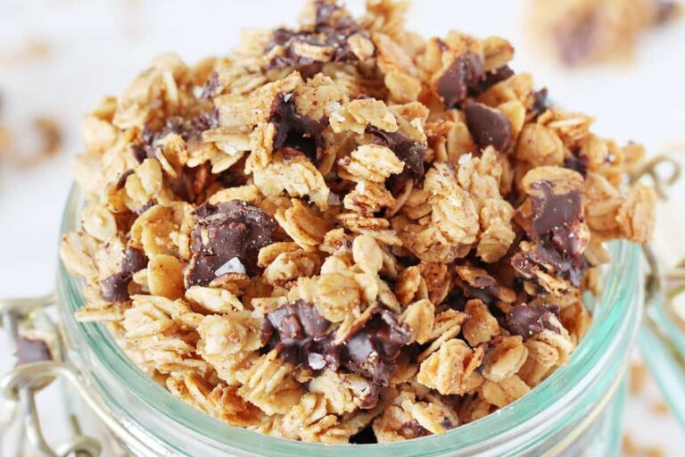 A jar of salted dark chocolate granola.