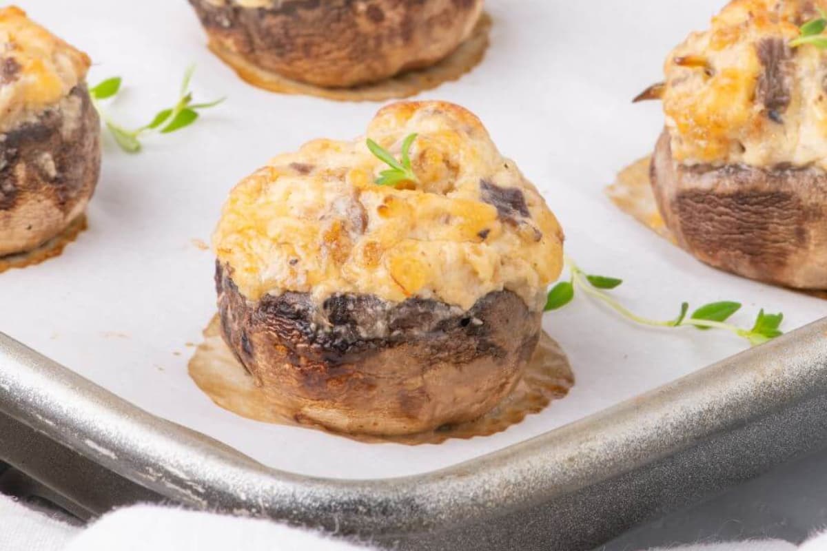 A tray of stuffed mushrooms.