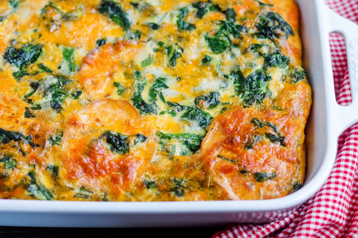 Overhead image of sweet potato egg casserole.