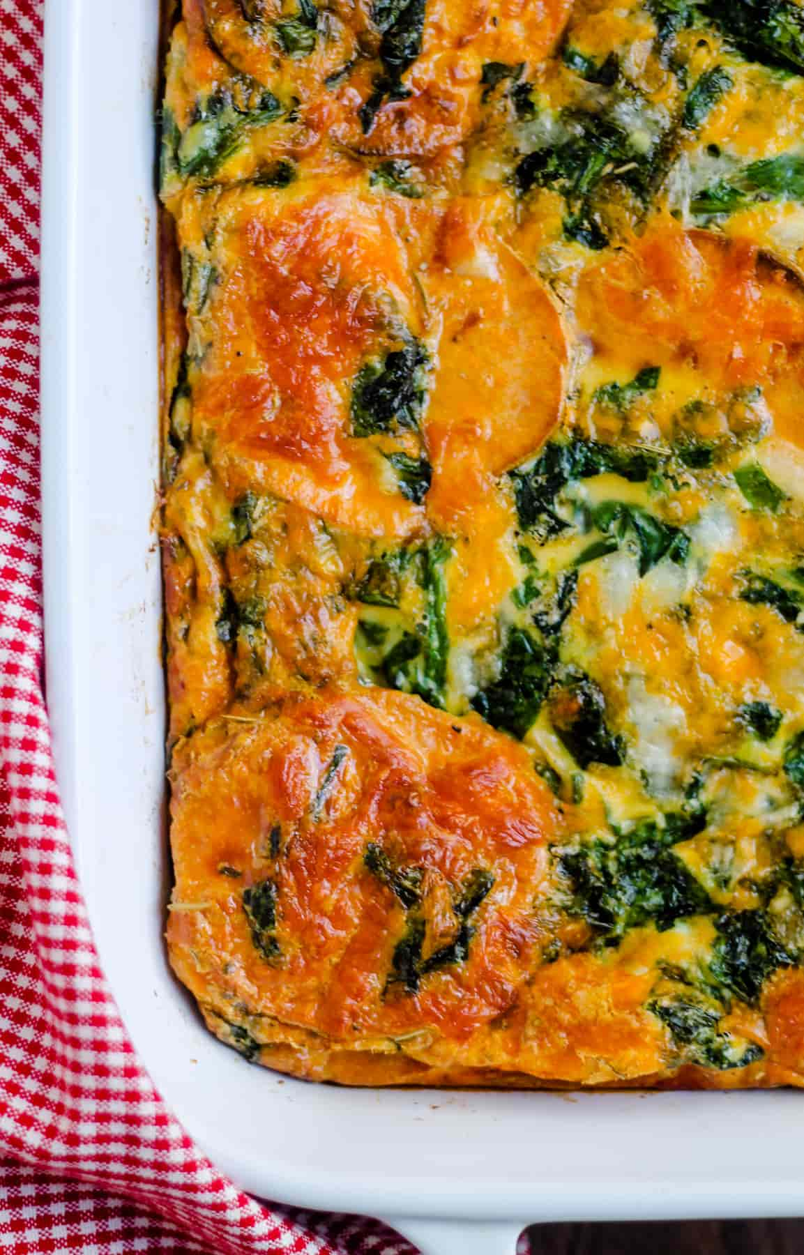 Overhead image of sweet potato egg casserole.