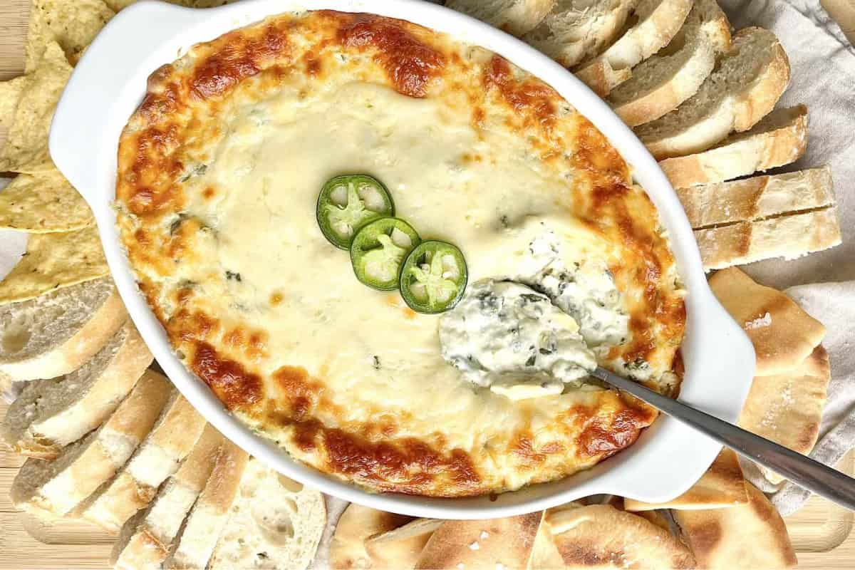 A dish of spinach dip.