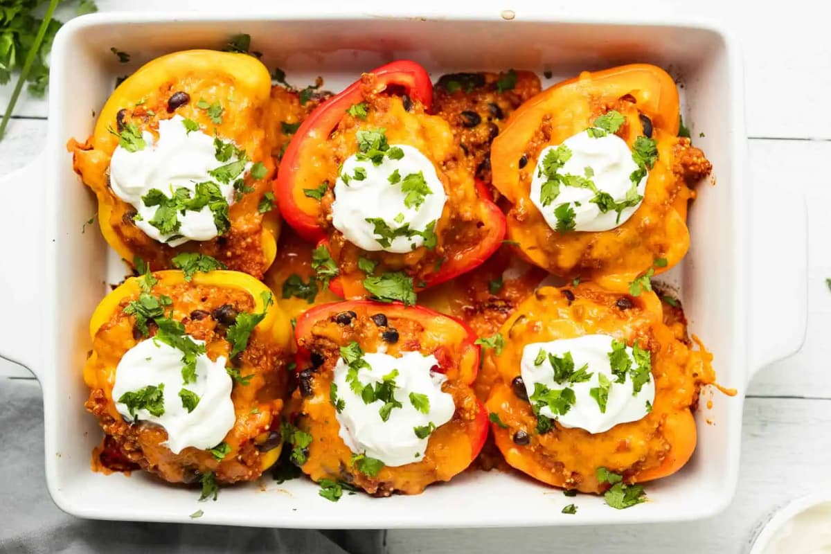 A dish of mexican stuffed peppers.