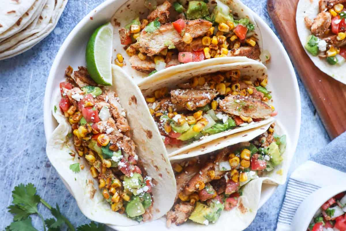 A plate of blackened chicken tacos.