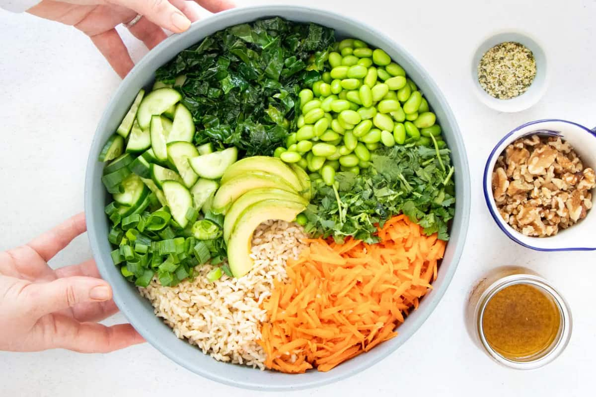 A bowl of edamame salad.