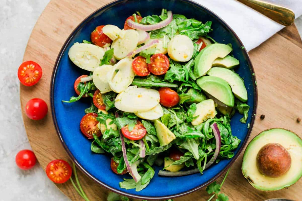 A bowl of hearts of palm salad.