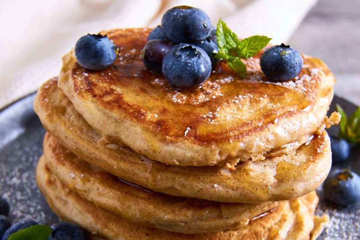 A plate of protein sourdough pancakes.