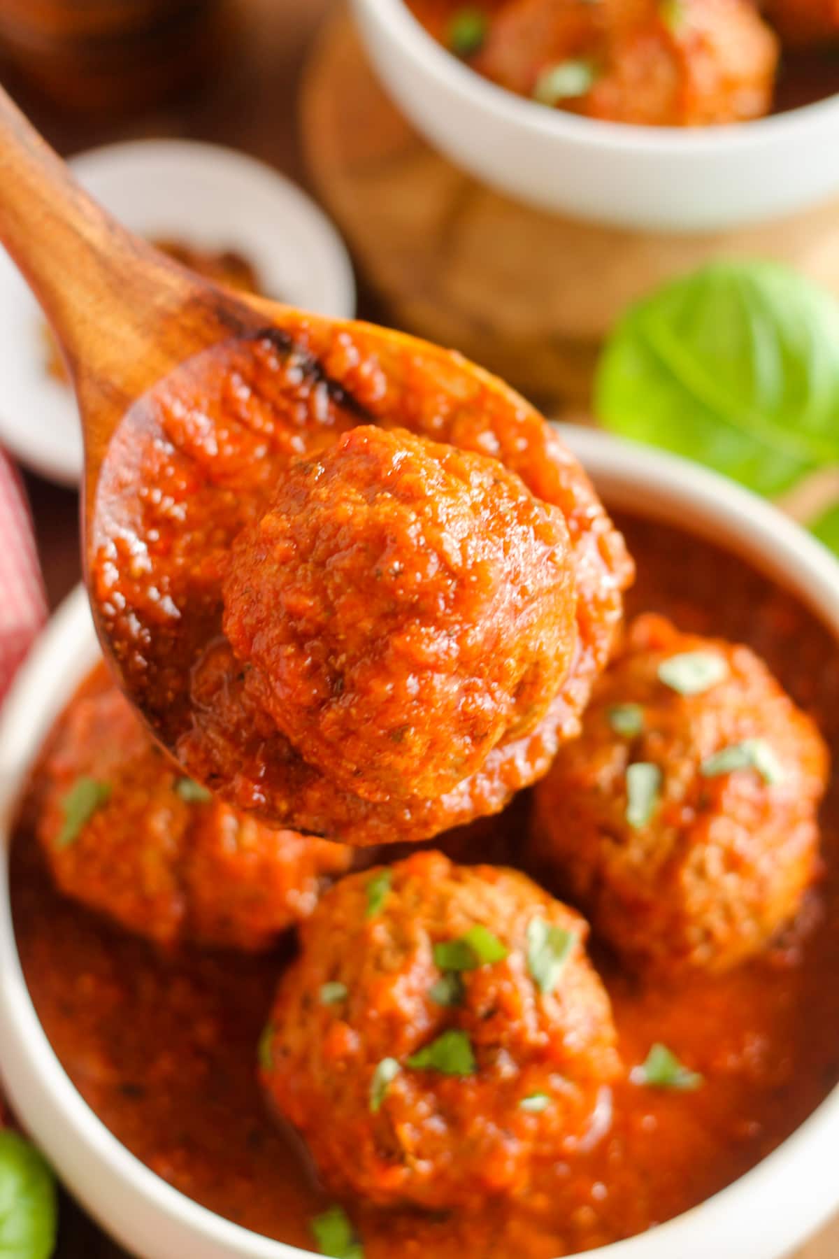 A spoon of homemade meatballs.