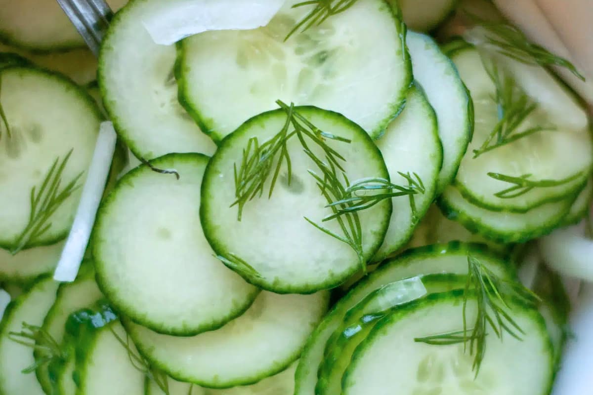 A bowl of old fashioned cucumber salad.