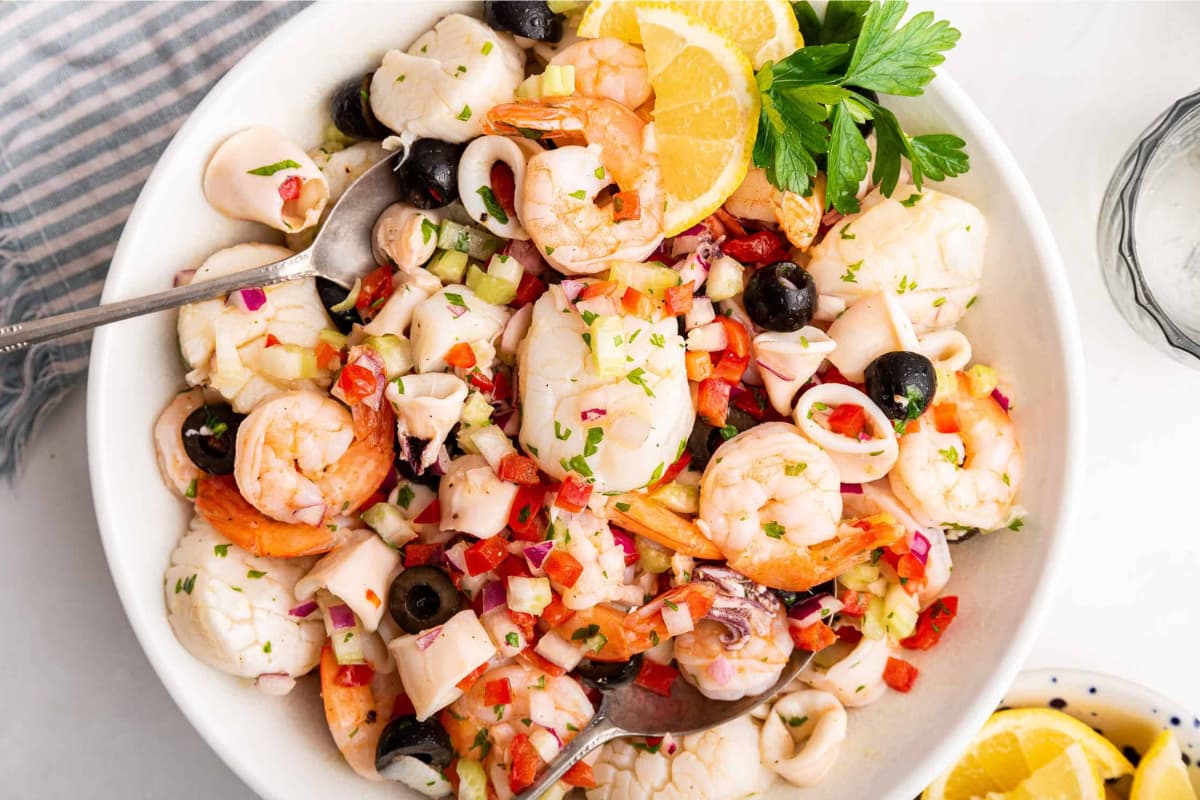 A plate of seafood salad.