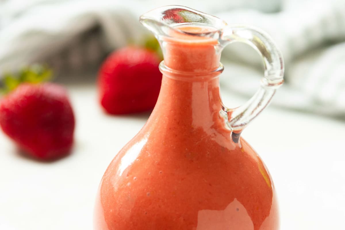 A jar of strawberry vinaigrette.