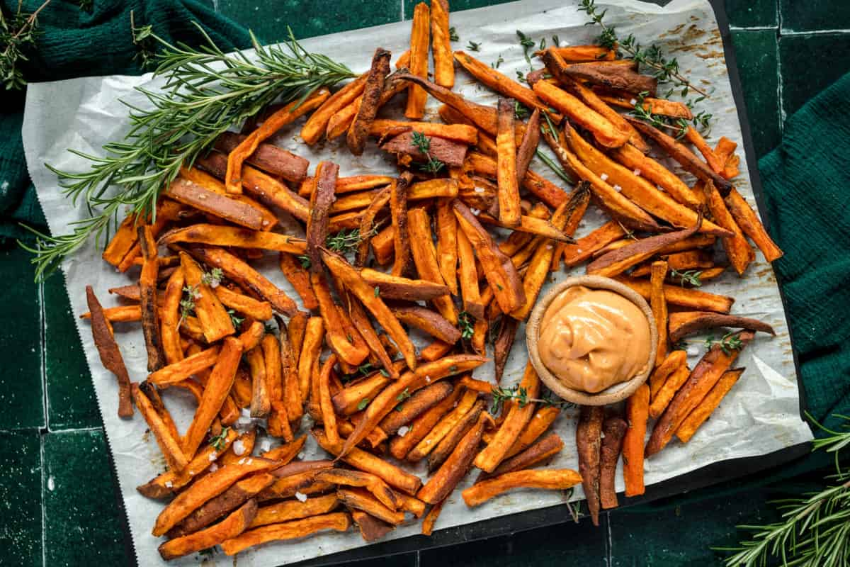 A tray of sweet potato fries.