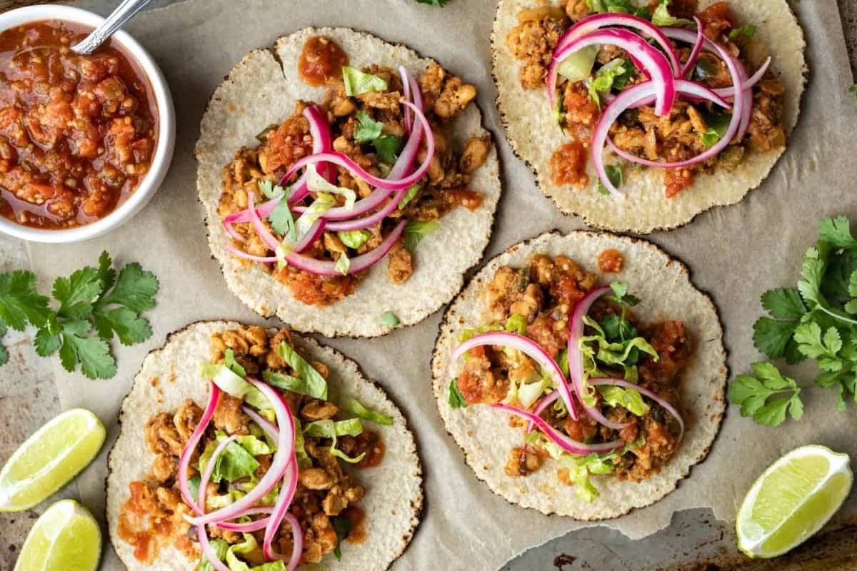 A tray of tempeh tacos.