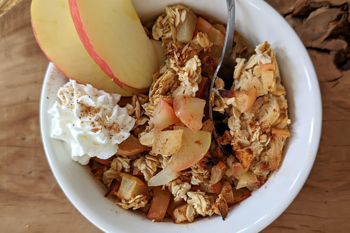 A bowl of tiktok apple baked oatmeal for one.