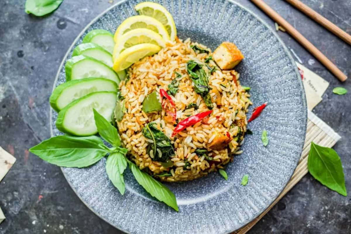 A plate of vegan thai basil fried rice.