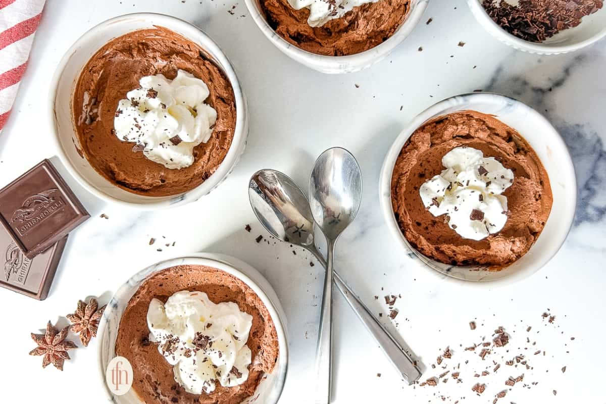 Overhead 3-ingredient chocolate mousse.